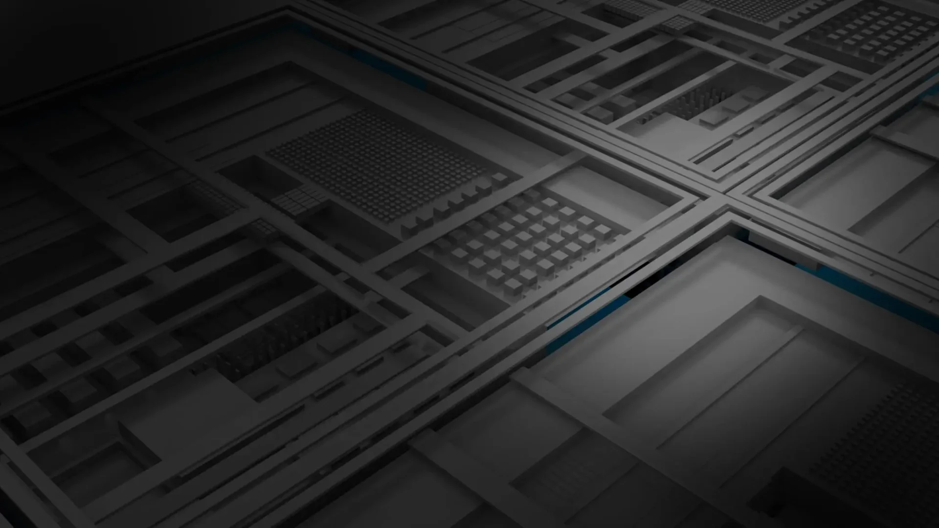 Abstract geometric patterns with intersecting lines and shapes in dark tones.